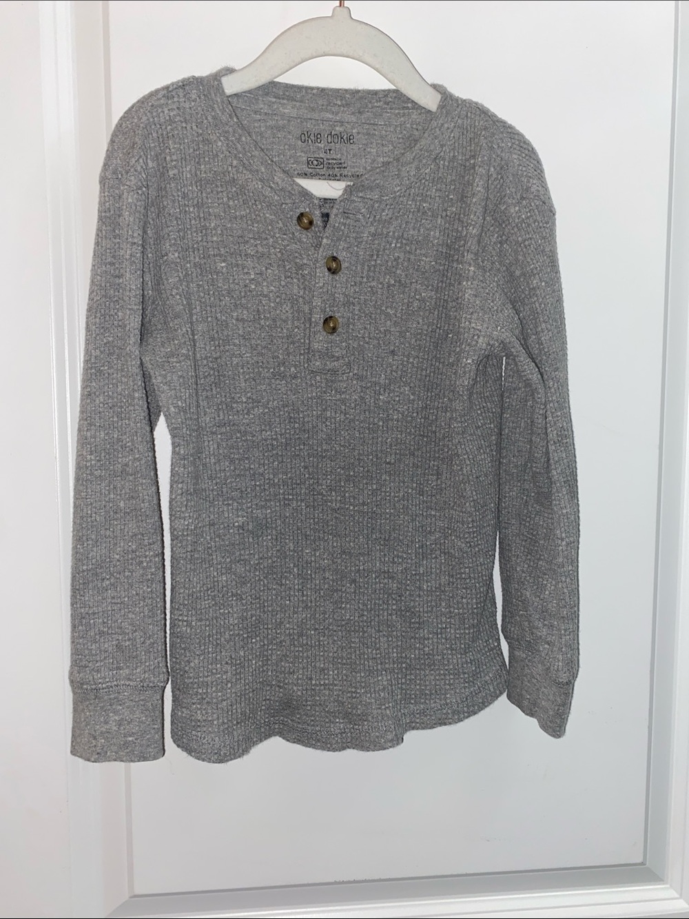 okie dokie Gray Waffle Henley Long Sleeve Tee